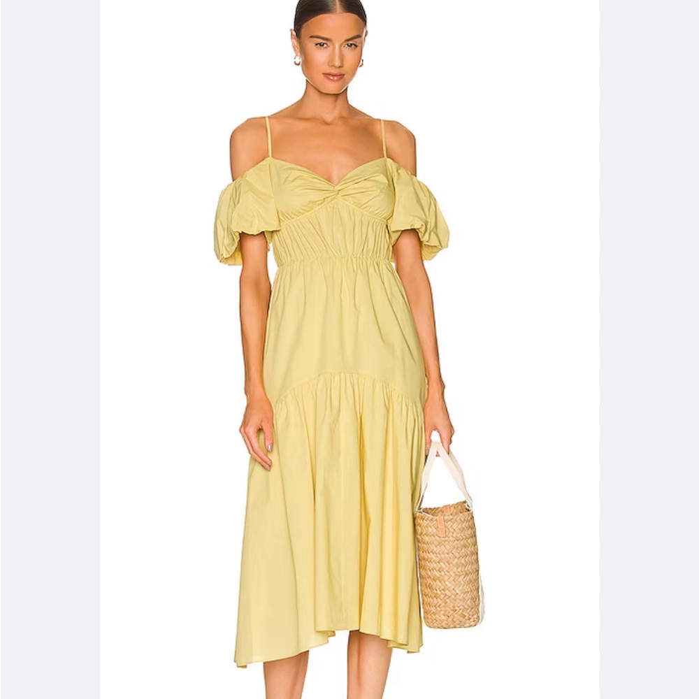 Vince off shoulder puff sleeve tiered dress summer cotton size 6